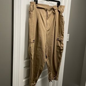 NWT Eloquii Cotton Tan Cinch Waist & Ankle Cargo Pants Size 18